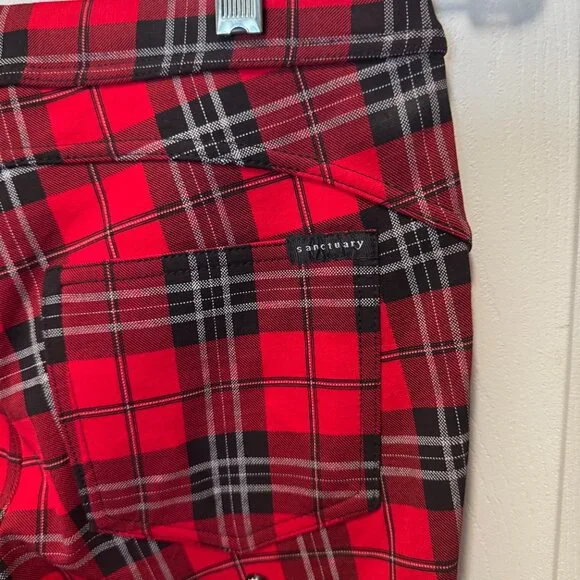 Sanctuary Red Plaid Grease Leggings.  NWOT Size Small - Picture 6 of 7